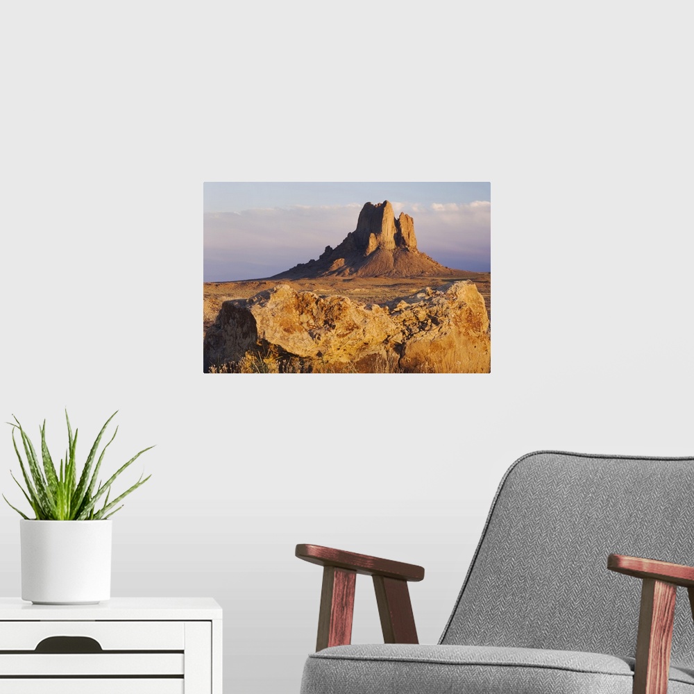 A modern room featuring Rocks at sunset, Shiprock, Navajo Indian Reserve, New Mexico, USA, September 2006