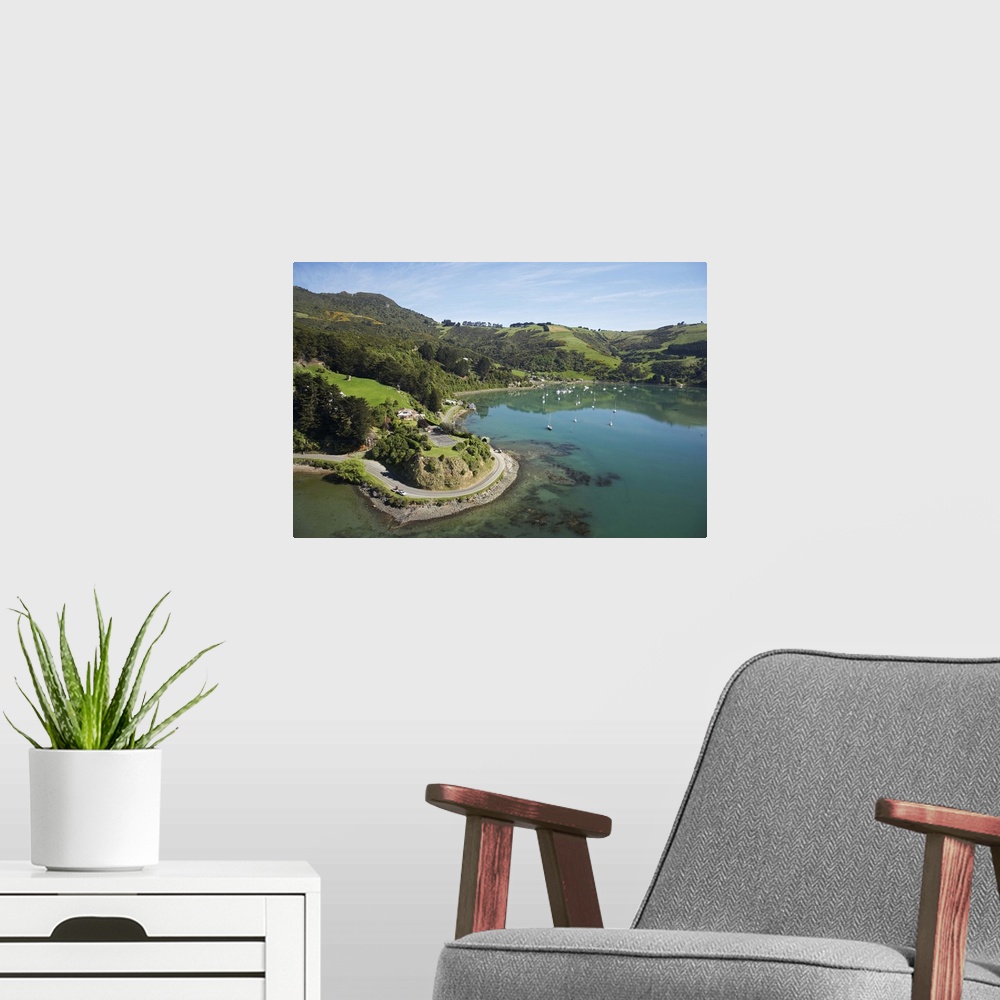 A modern room featuring Rocky Point and Deborah Bay, Otago Harbour, Dunedin, South Island, New Zealand - aerial