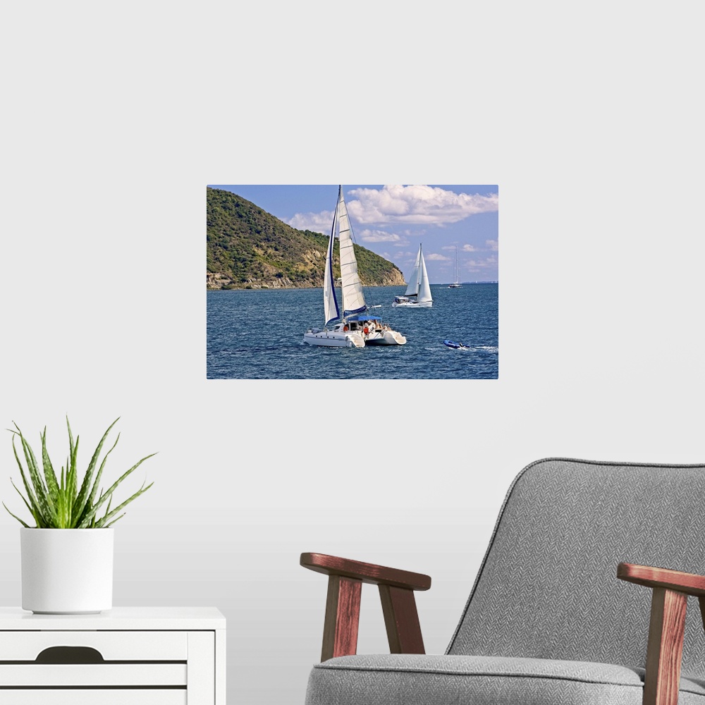 A modern room featuring AS scenic of Sail boats in Road Harbour, Road Town Tortola U. S. Virgin Islands