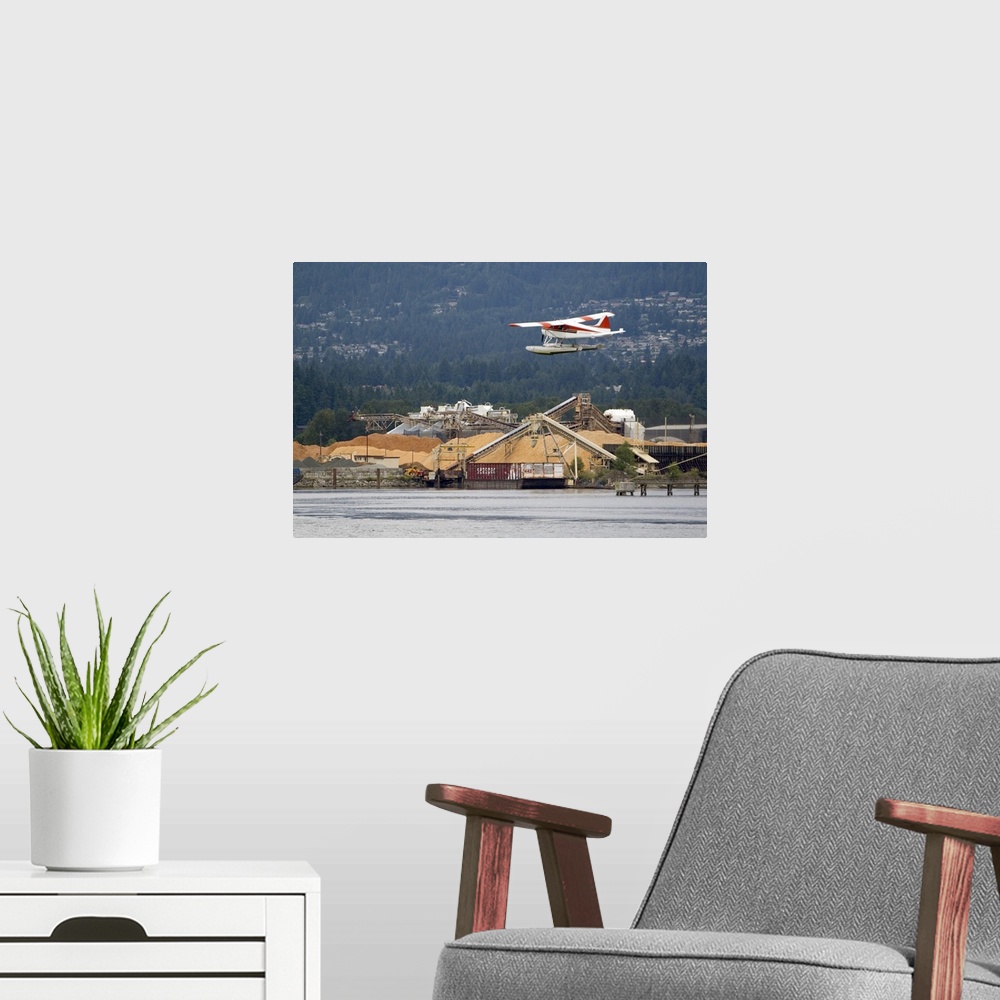 A modern room featuring Seaplane flying at Port Vancouver in British Columbia, Canada.