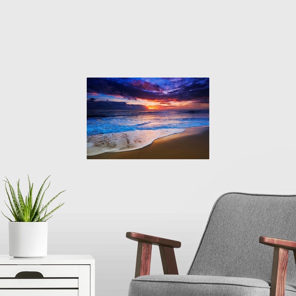 A modern room featuring Sunset over the Channel Islands from San Buenaventura State Beach, Ventura, California USA.