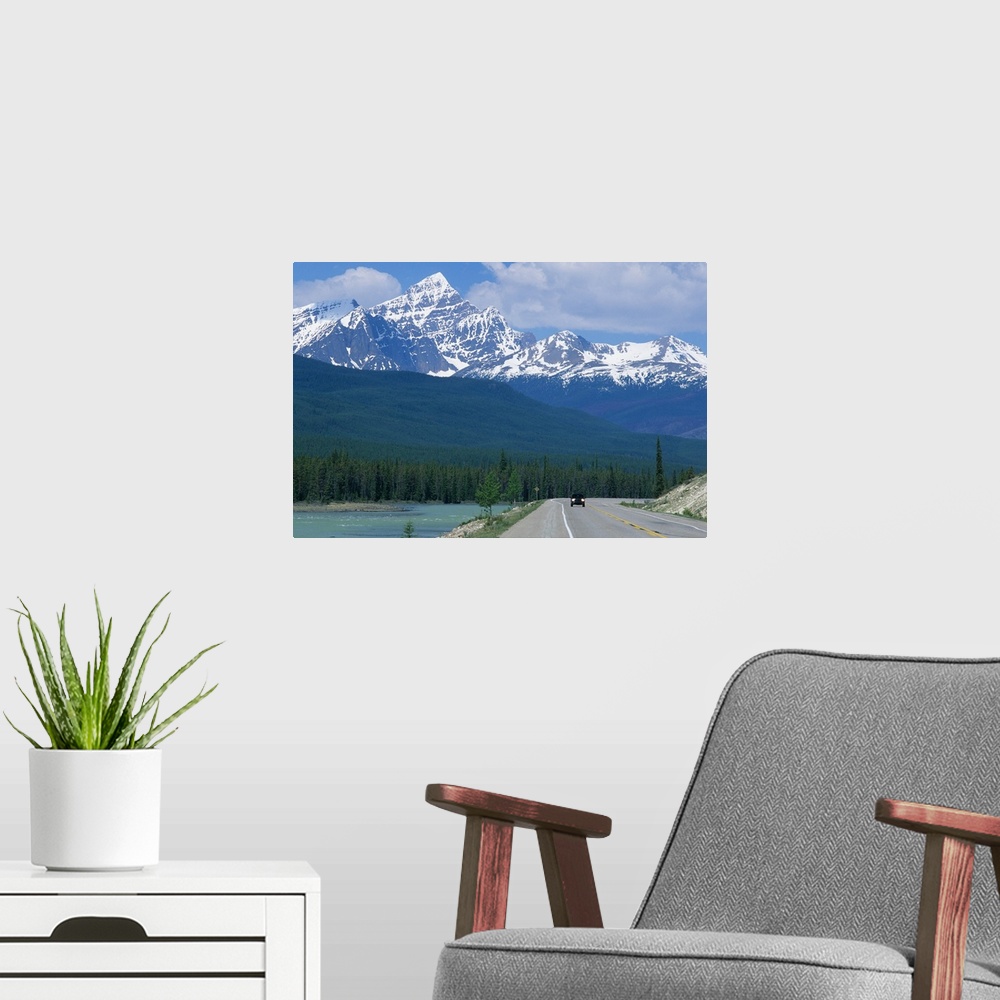 A modern room featuring The Canadian Rockies in Banff, Canada...canadian rockies, mountains, snowcapped, ice, snow, banff...