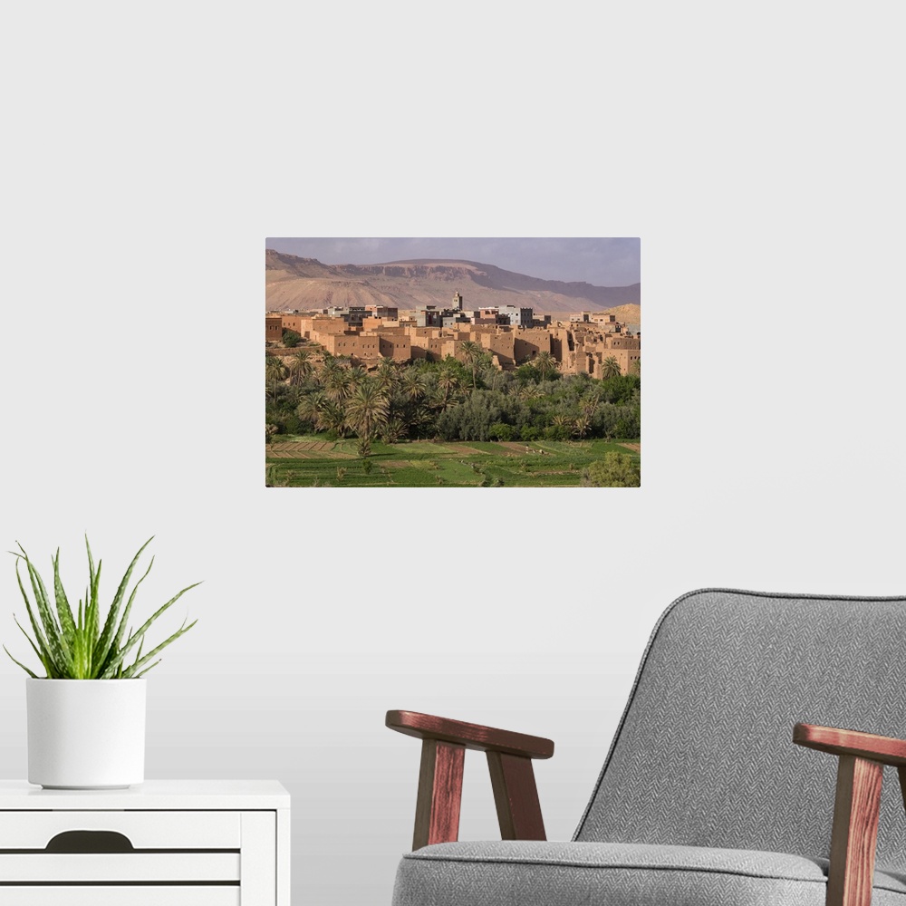 A modern room featuring Africa, Morocco. The oasis behind the village of Tinerhir is a rich farming area for the villagers.