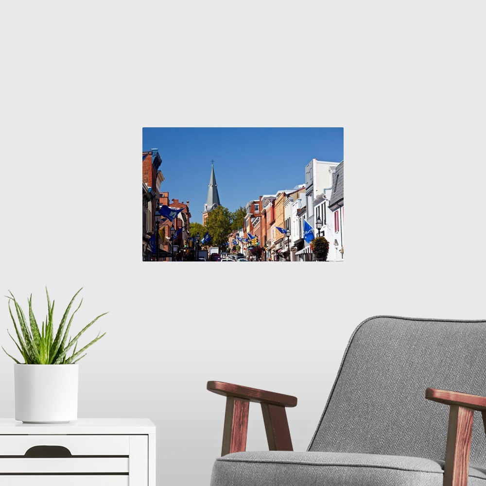 A modern room featuring USA, Maryland, Annapolis. Main Street buildings and St. Anne's Church.