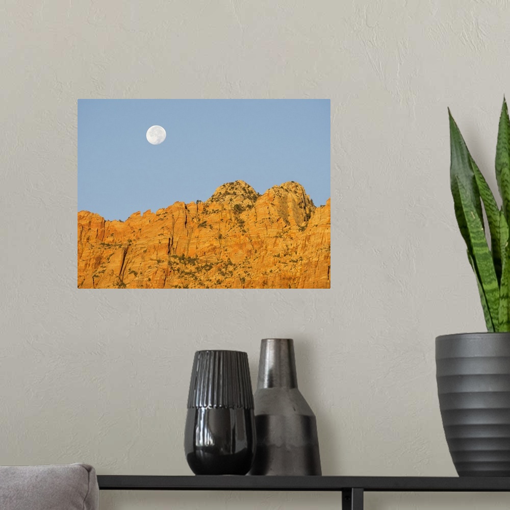 A modern room featuring USA, Utah. Zion National Park, Canyon wall and full moon