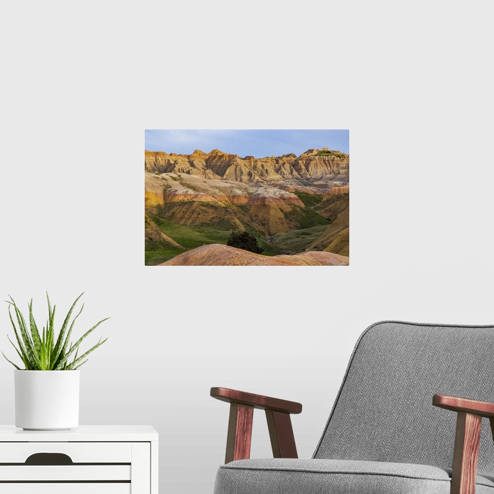 A modern room featuring Yellow Mounds Overlook in Badlands National Park, South Dakota, USA.