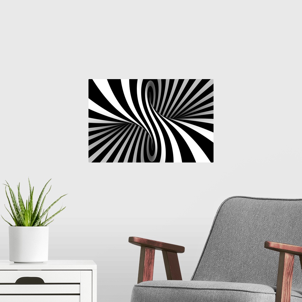 A modern room featuring Black and white abstract.