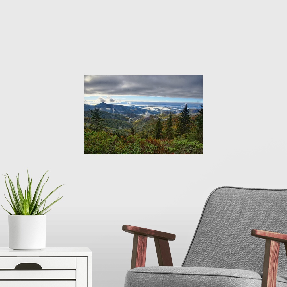 A modern room featuring Blue Ridge Parkway National Park At Sunrise In Autumn