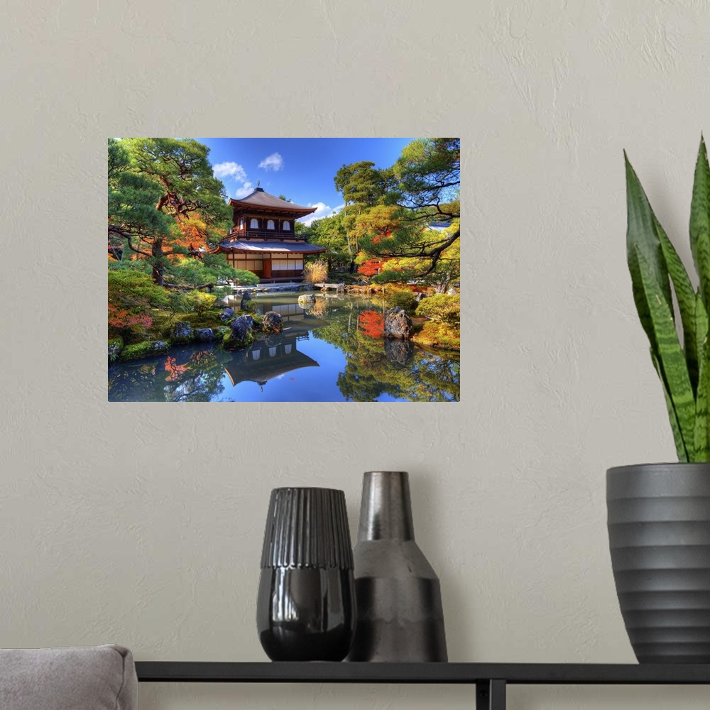 A modern room featuring Ginkaku-ji, known as temple of the silver pavilion, in Kyoto, Japan.