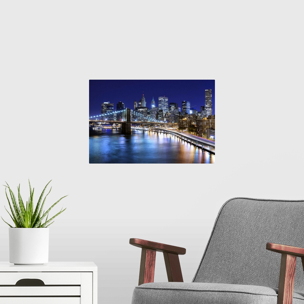 A modern room featuring Skyline of downtown New York, New York.