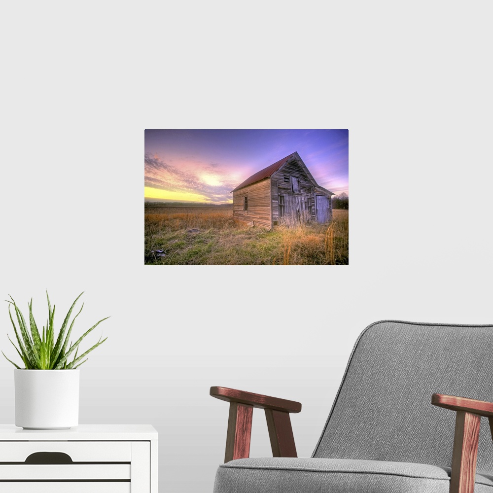 A modern room featuring Old Barn At Sunrise
