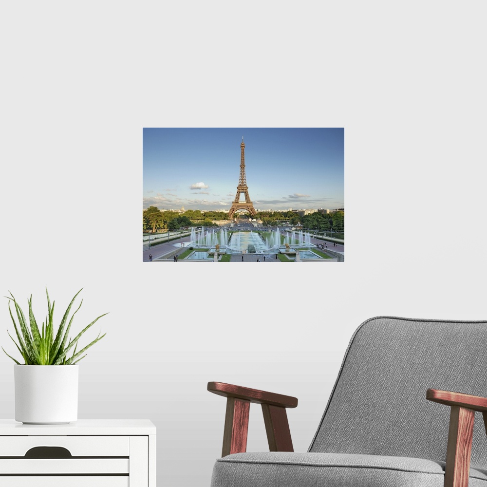 A modern room featuring The Eiffel Tower seen from Trocadero, Paris, France.