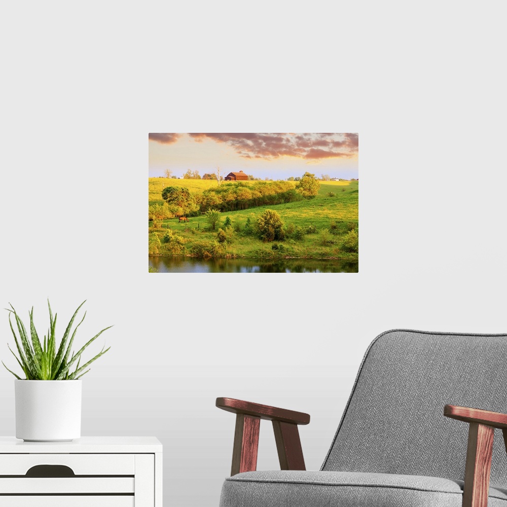 A modern room featuring Scenic rural landscape in central Kentucky in the evening.