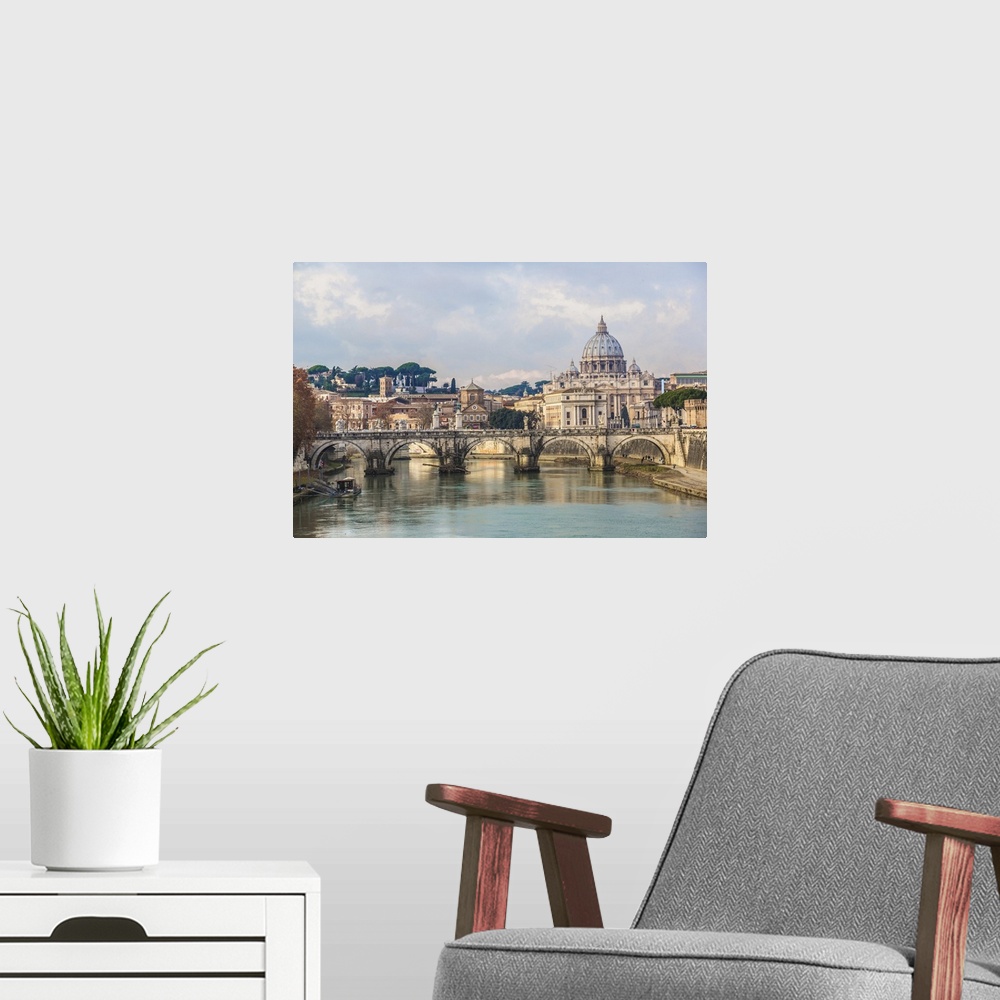A modern room featuring Saint Peter's basilica and Saint Angelo bridge in Rome.