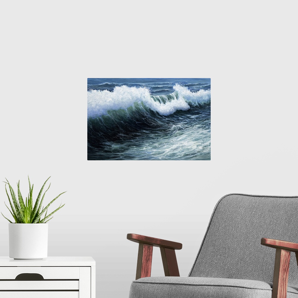 A modern room featuring Storm Over Ocean
