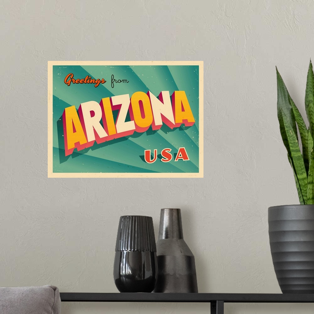 A modern room featuring Vintage touristic greeting card - Key West, Arizona.