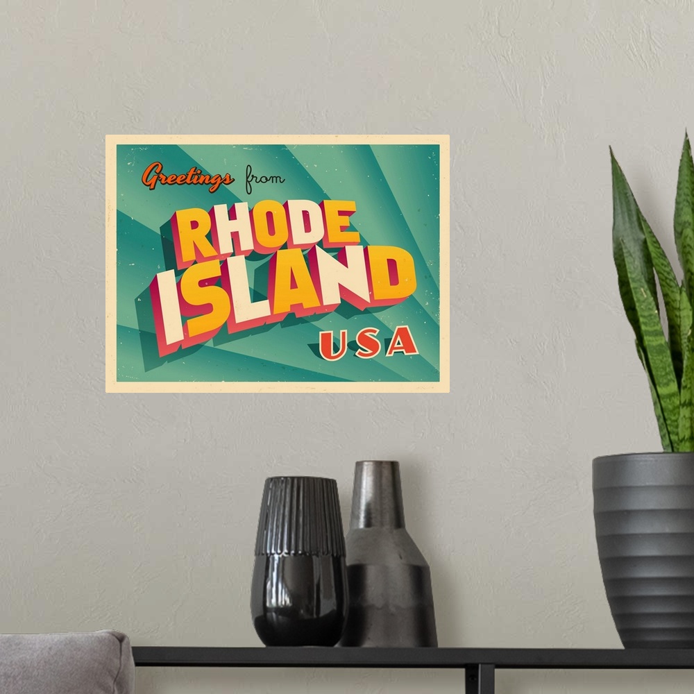 A modern room featuring Vintage touristic greeting card - Rhode Island.