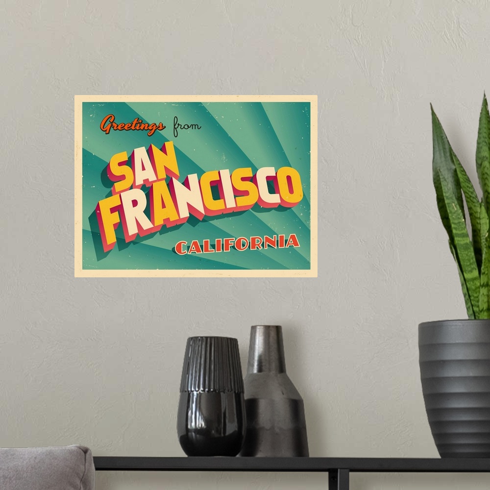 A modern room featuring Vintage touristic greeting card - San Francisco, California.