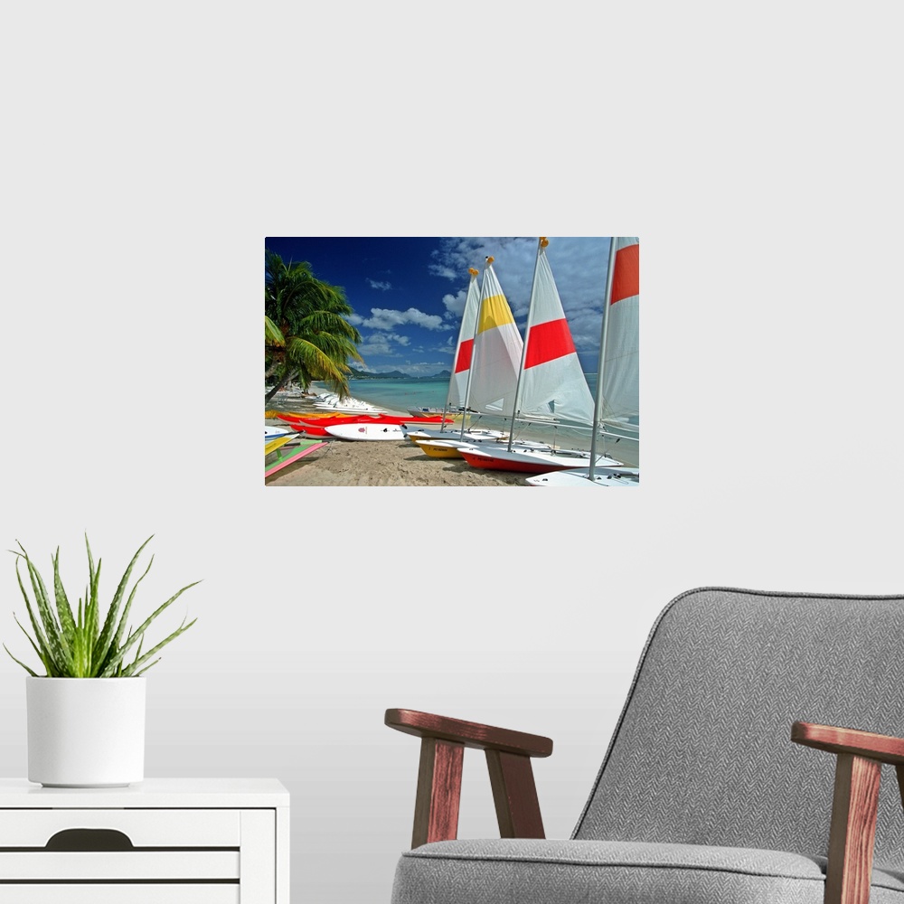 A modern room featuring Africa, Mauritius, Sailing boats on the beach