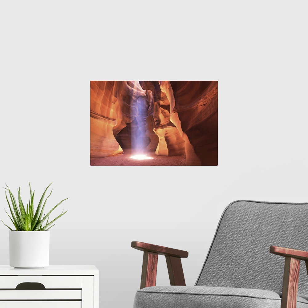 A modern room featuring Arizona, Antelope Canyon, Ray of light through the Upper canyon