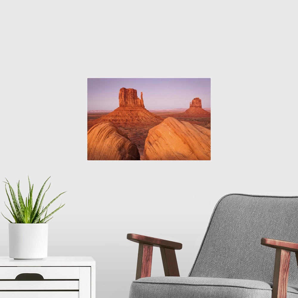 A modern room featuring USA, Arizona, Monument Valley Tribal Park, Monument Valley, The Mittens.