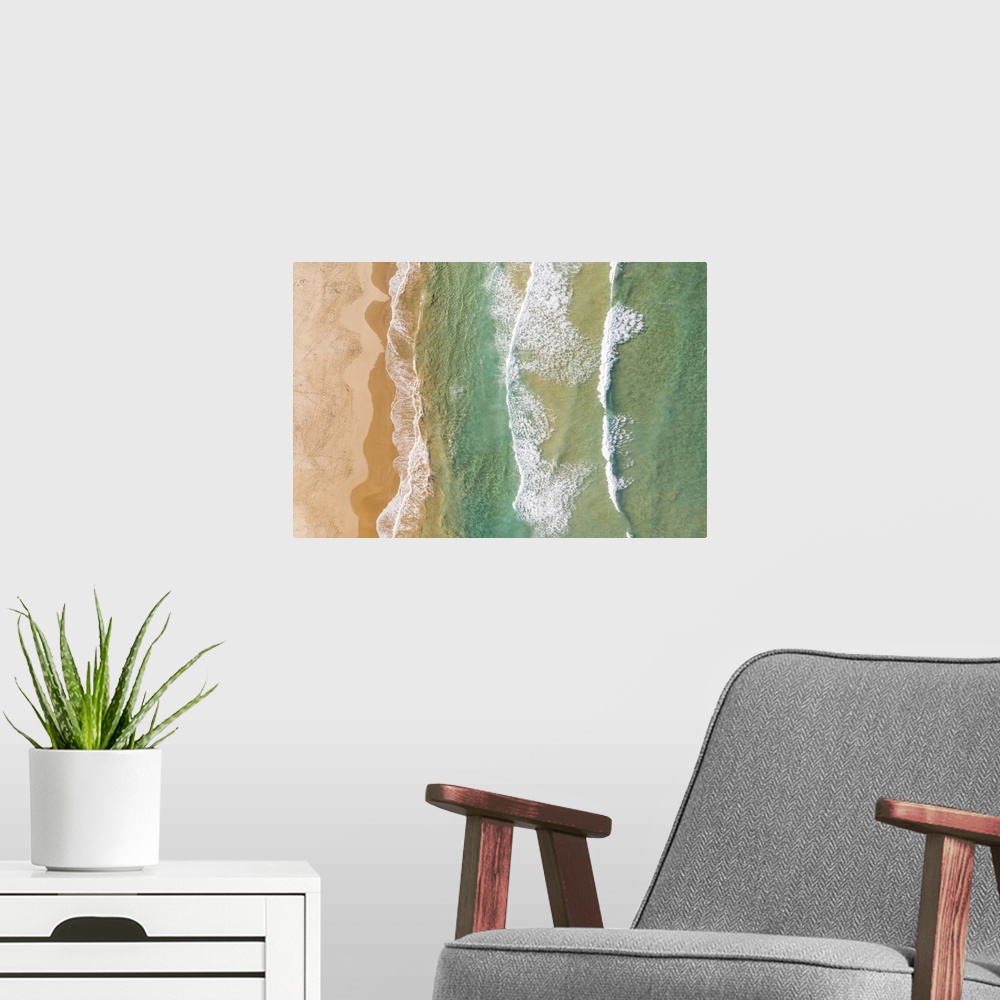 A modern room featuring Australia, New South Wales, Sydney, Aerial view of Freshwater Beach in Sydney's Northern Beaches.