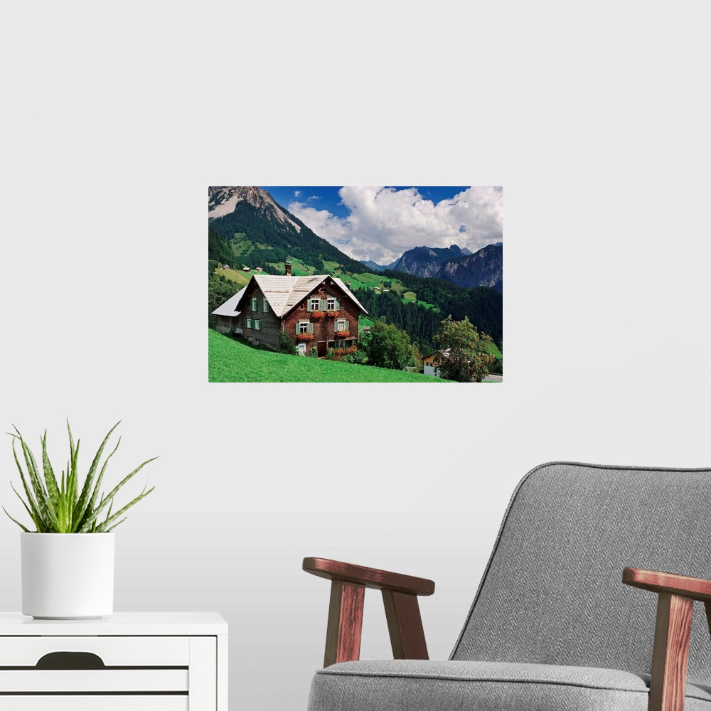 A modern room featuring Un paesaggio della Grosse Walsertal, una delle belle vallate del Vorarlberg raggiungibili dalla c...