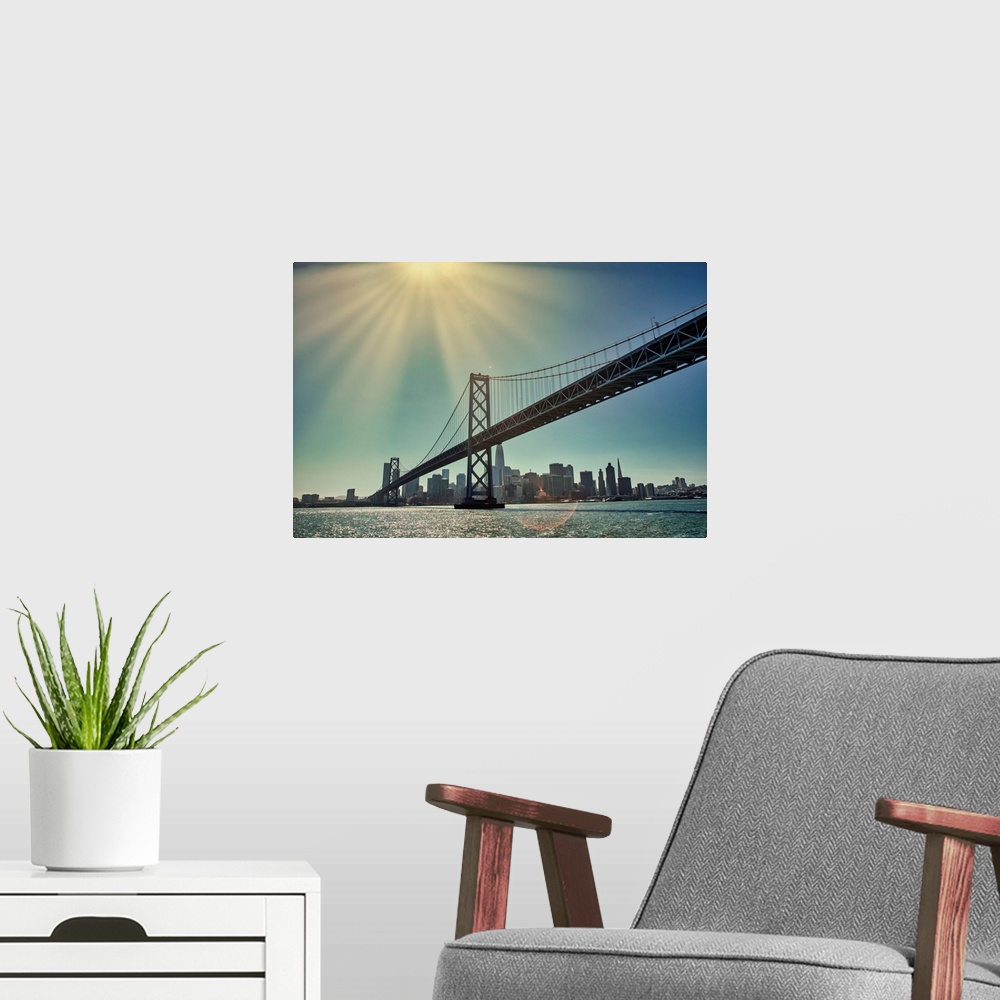 A modern room featuring California, San Francisco-Oakland Bay Bridge, view of San Francisco Skyline.