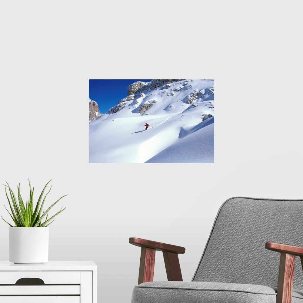 A modern room featuring Dolomites, skiing