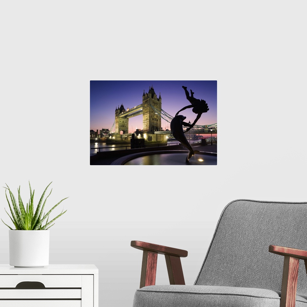 A modern room featuring England, London, Great Britain, Thames, The Girl with Dolphin fountain statue