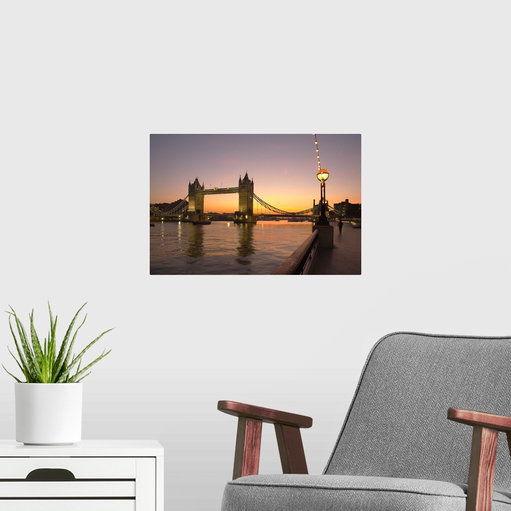 A modern room featuring England, London, Tower Bridge, The bridge from South Bank at sunrise