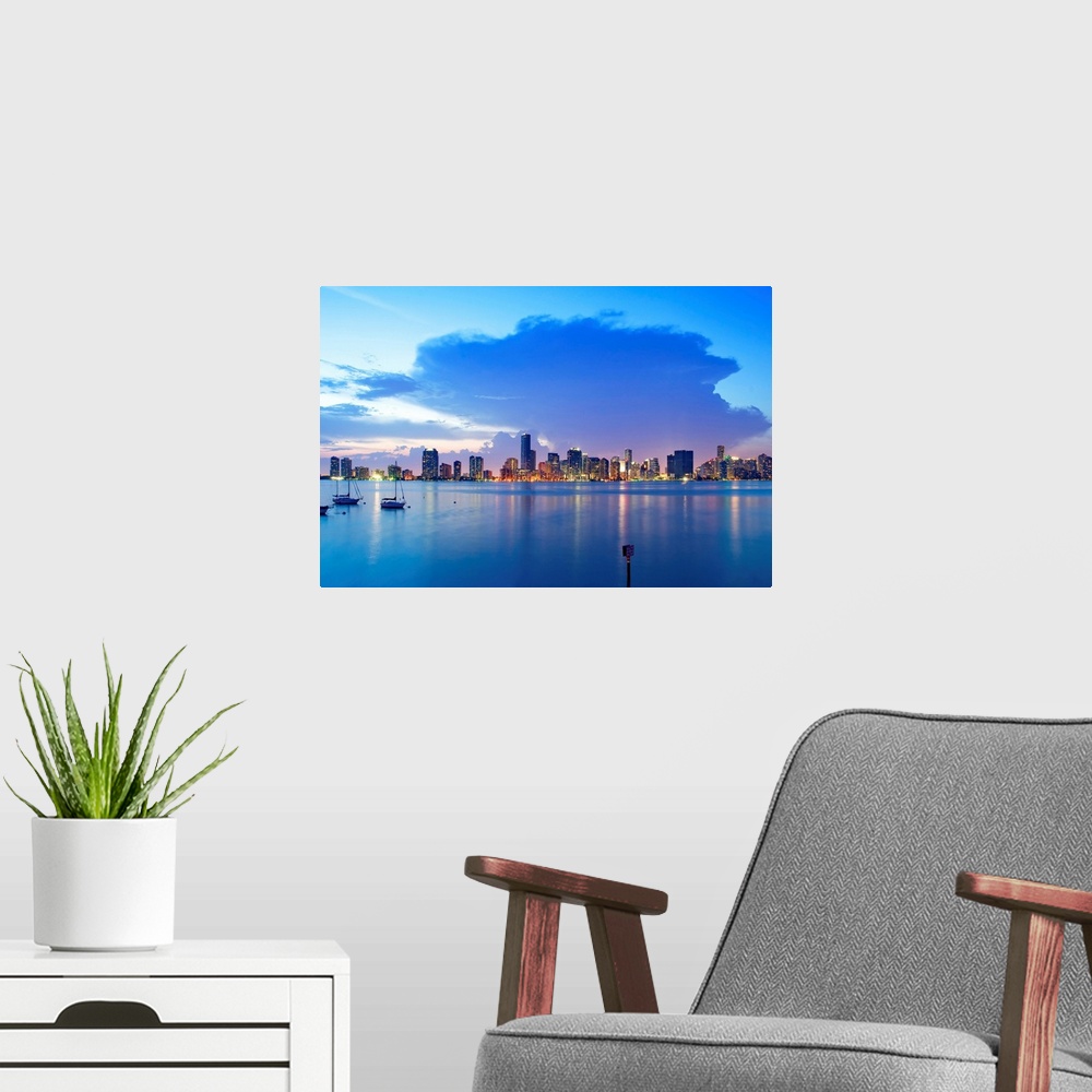A modern room featuring Florida, Miami, Atlantic ocean, View of the skyline from Key Biscayne