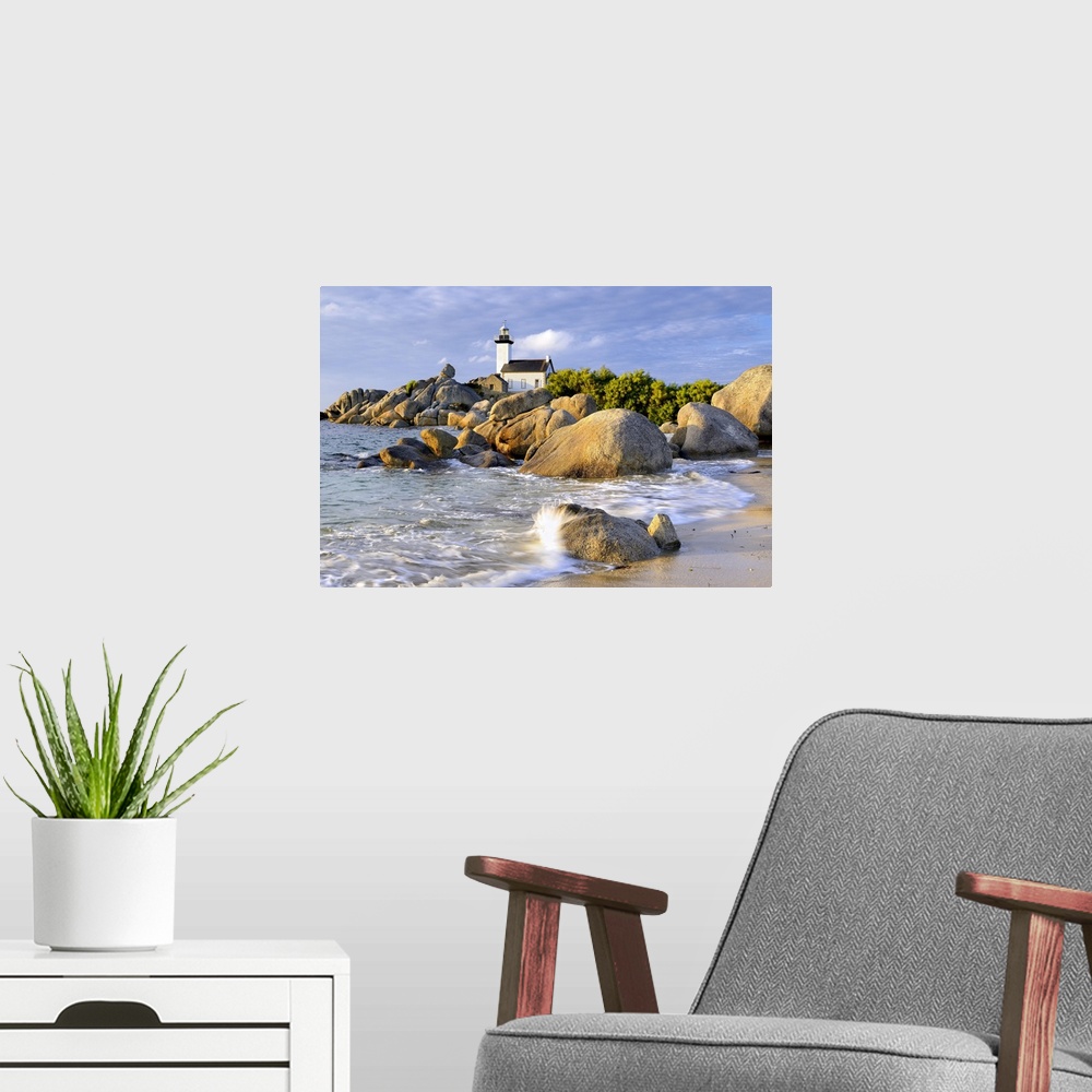 A modern room featuring France, Brittany, Brignogan-Plages, Pointe de Pontusval lighthouse and Chardons Bleus beach.