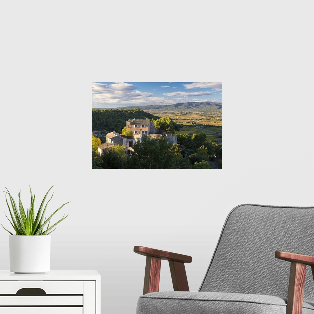 A modern room featuring France, Provence-Alpes-Cote d'Azur, Luberon Regional Nature Park, Menerbes, Looking north towards...