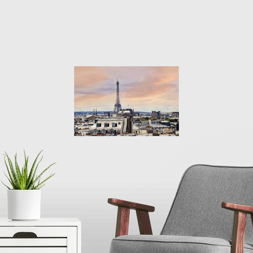 A modern room featuring France, Paris, cityscape with Eiffel Tower
