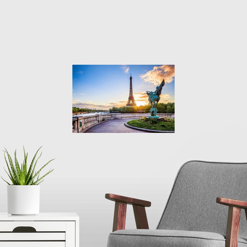 A modern room featuring France, Paris, Eiffel Tower, Invalides, Eiffel Tower, view from the Bir-Hakeim bridge.