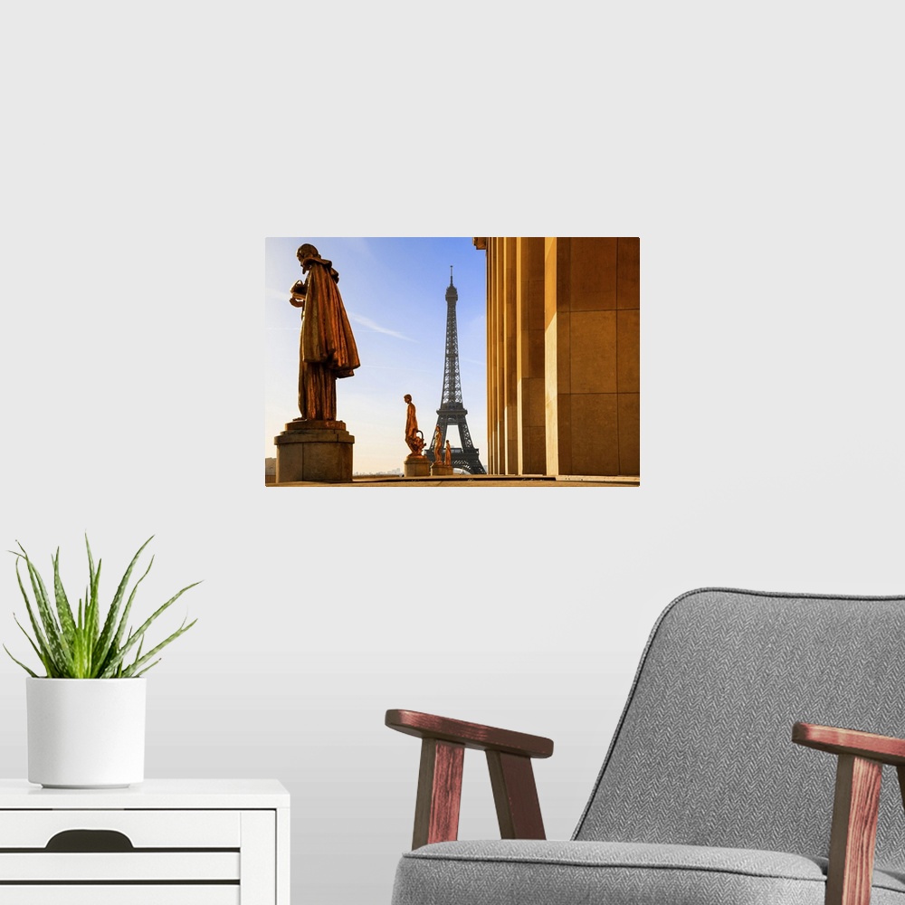 A modern room featuring France, Ile-de-France, Ville de Paris, Paris, Invalides, Eiffel Tower, Palais de Chaillot statue ...