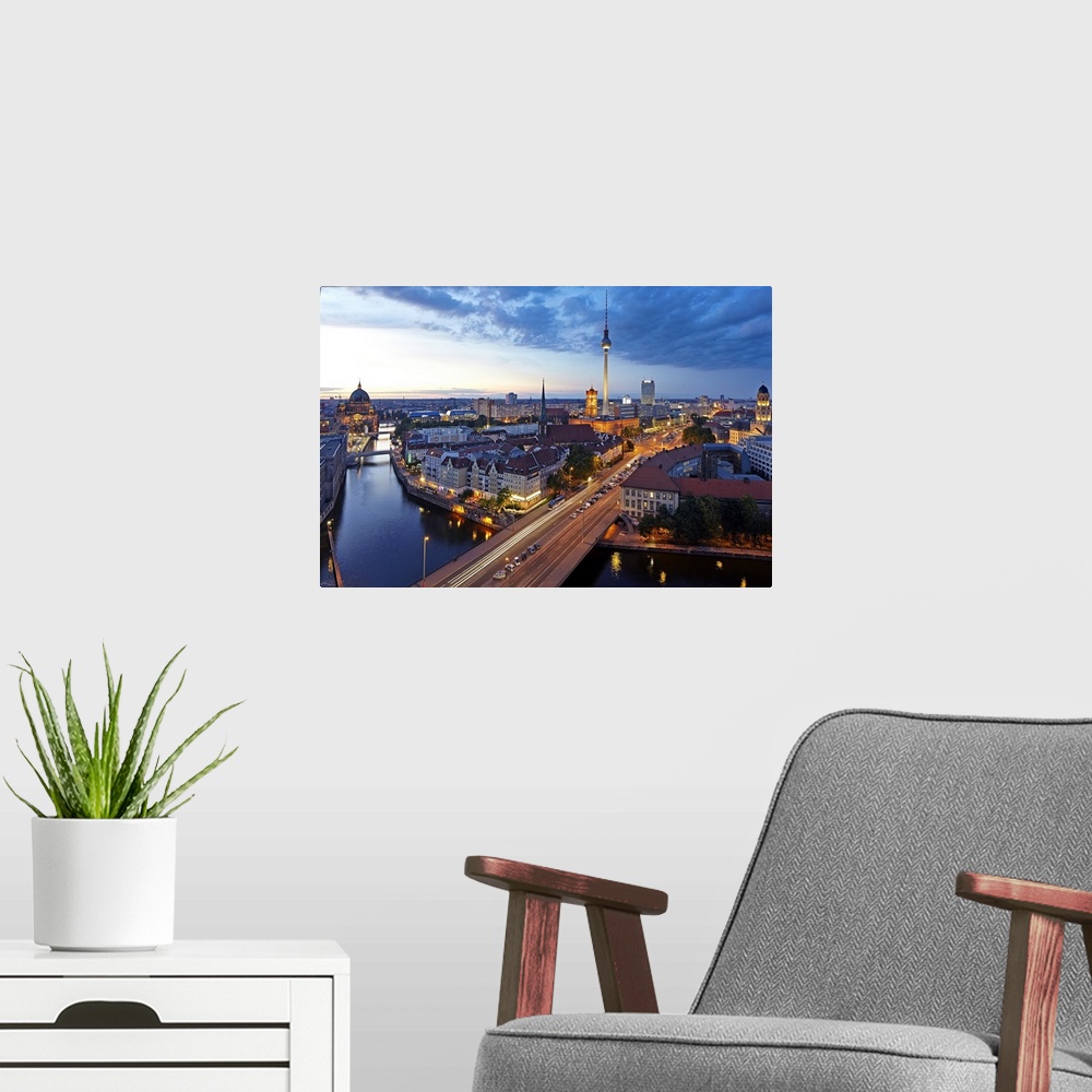 A modern room featuring Germany, Berlin, Spree, Berlin Mitte, Skyline over the Spree river.
