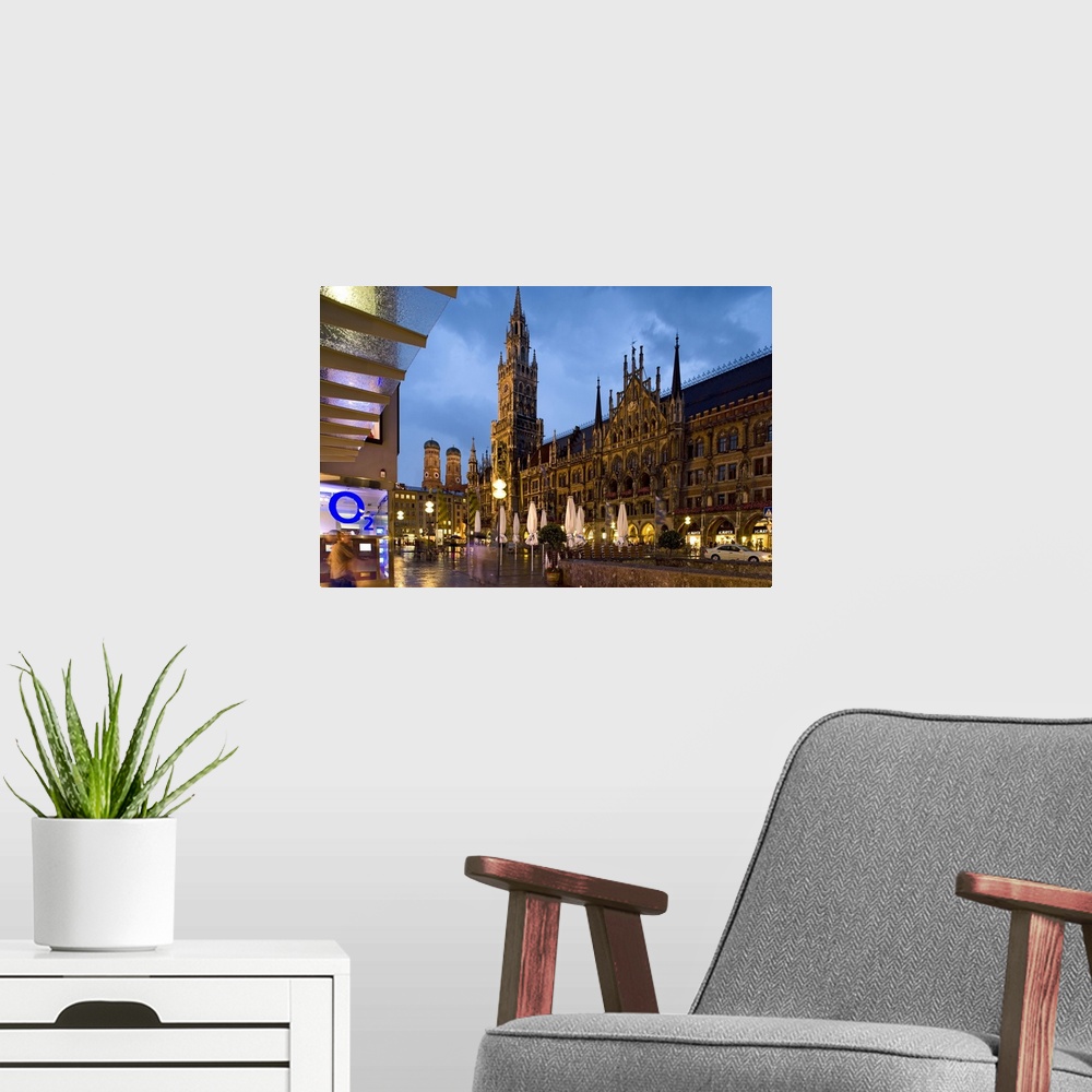 A modern room featuring Germany, Munich, Marienplatz, The Neues Rathaus  and the towers of the Frauenkirche