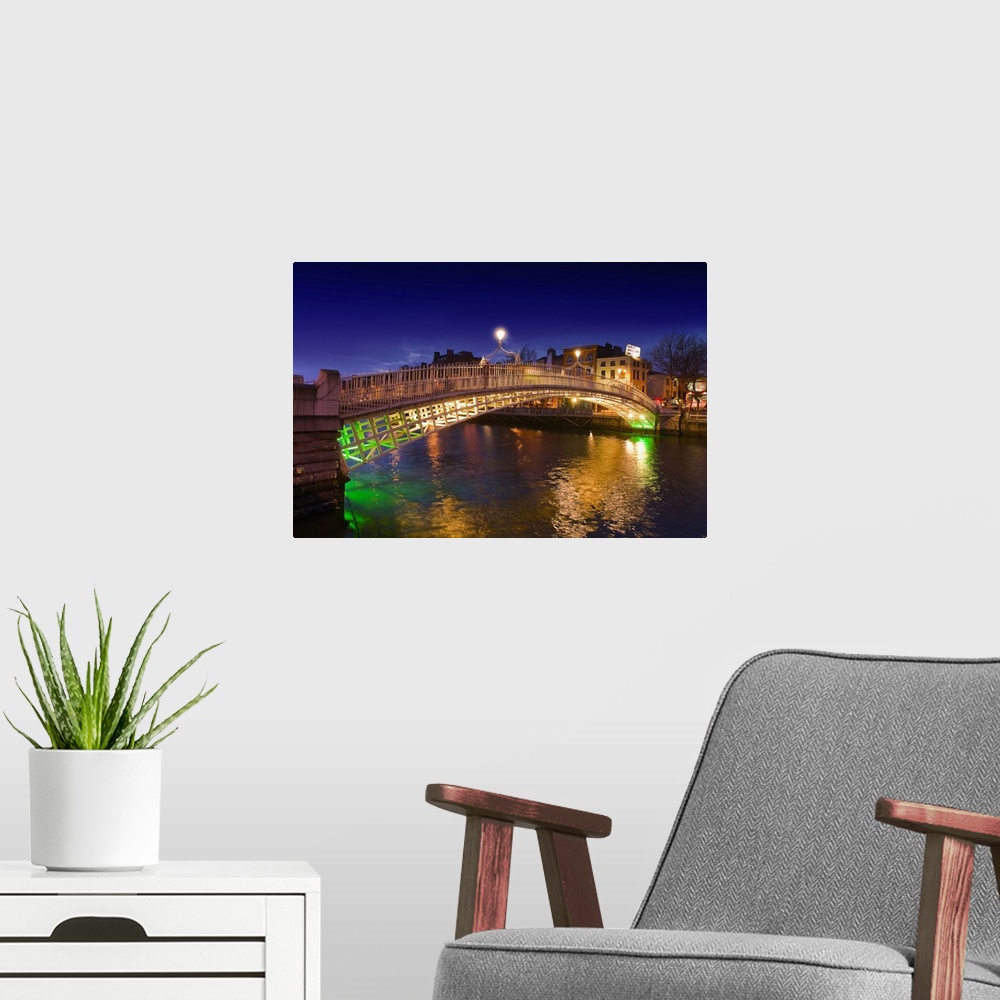 A modern room featuring Ireland, Dublin, Half Penny bridge by night