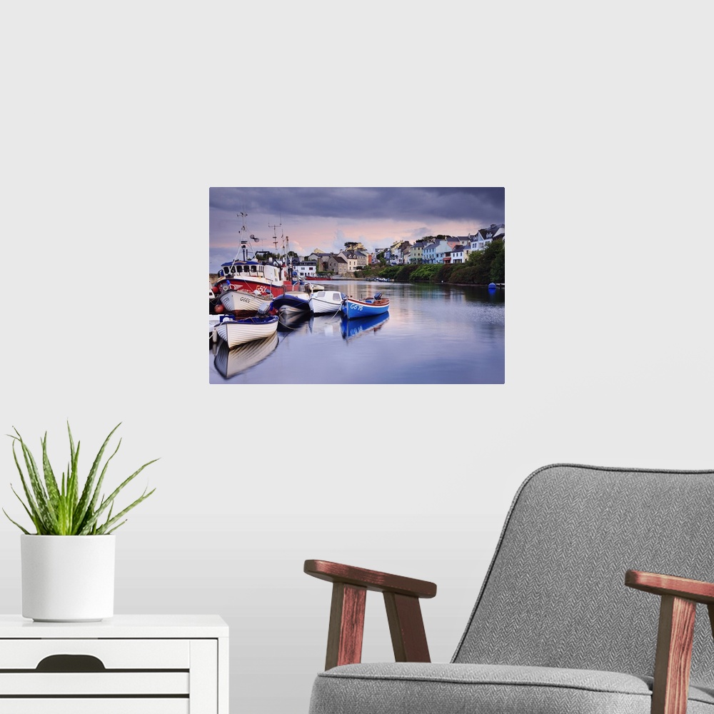 A modern room featuring Ireland, Galway, Connemara, Roundstone, picturesque fishing harbour