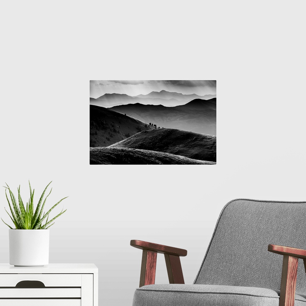 A modern room featuring Italy, Abruzzo, Gran Sasso National Park, View from Campo Imperatore.