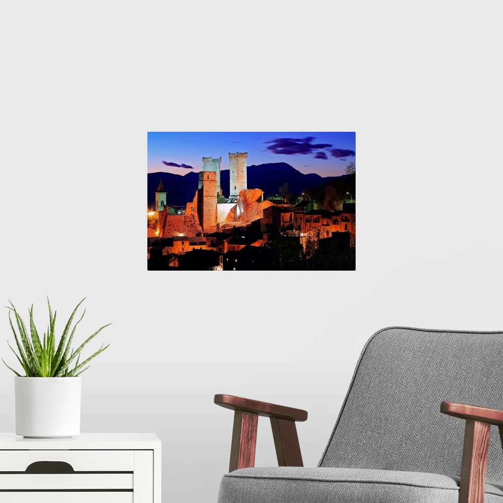 A modern room featuring Italy, Abruzzo, Abruzzi, Majella National Park, Pacentro, View towards the ancient castle