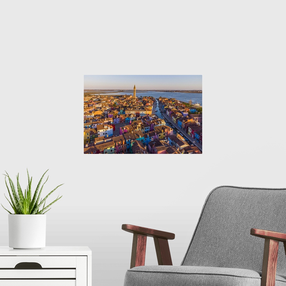 A modern room featuring Italy, Veneto, Venezia district, Venetian Lagoon, Adriatic Coast, Venice, Burano, Aerial view of ...