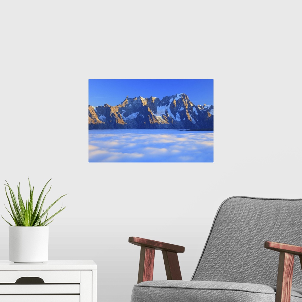 A modern room featuring Italy, Aosta Valley, La Thuile, Alps, From left to right, Dent du Geant, Aiguille de Rochefort, D...
