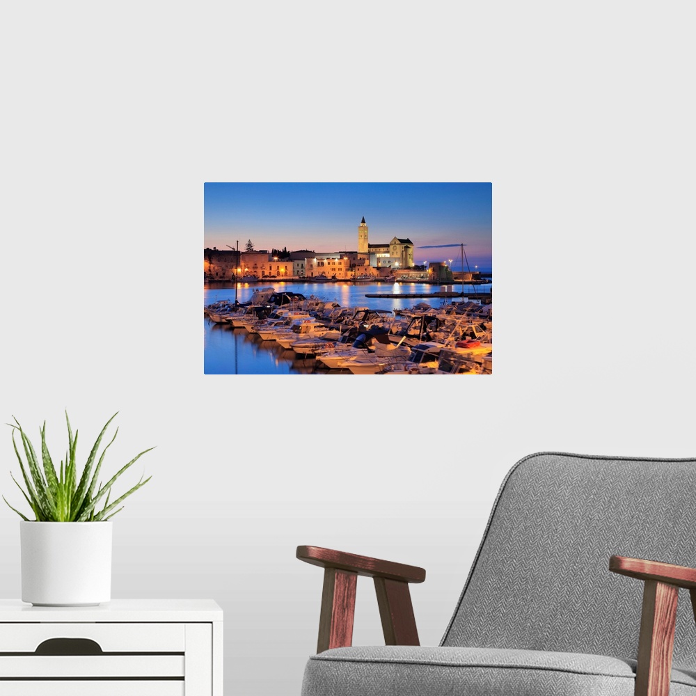 A modern room featuring Italy, Apulia, Adriatic Coast, Bari district, Murge, Trani, View across the harbour