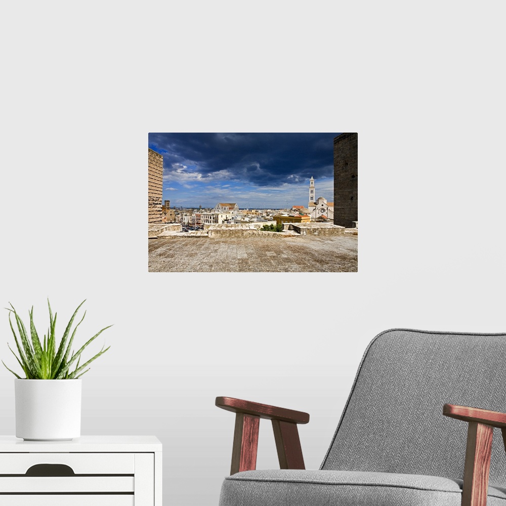 A modern room featuring Italy, Italia, Apulia, Puglia, Bari, View from the Castle towards the Cathedral and San Nicola Ba...