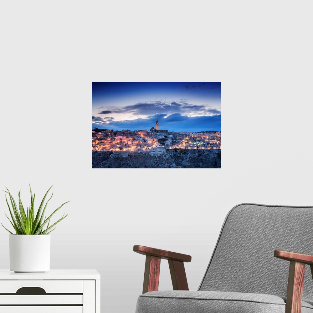 A modern room featuring Italy, Basilicata, Matera, European Capital of Culture 2019, Sassi and the Cathedral , view from ...