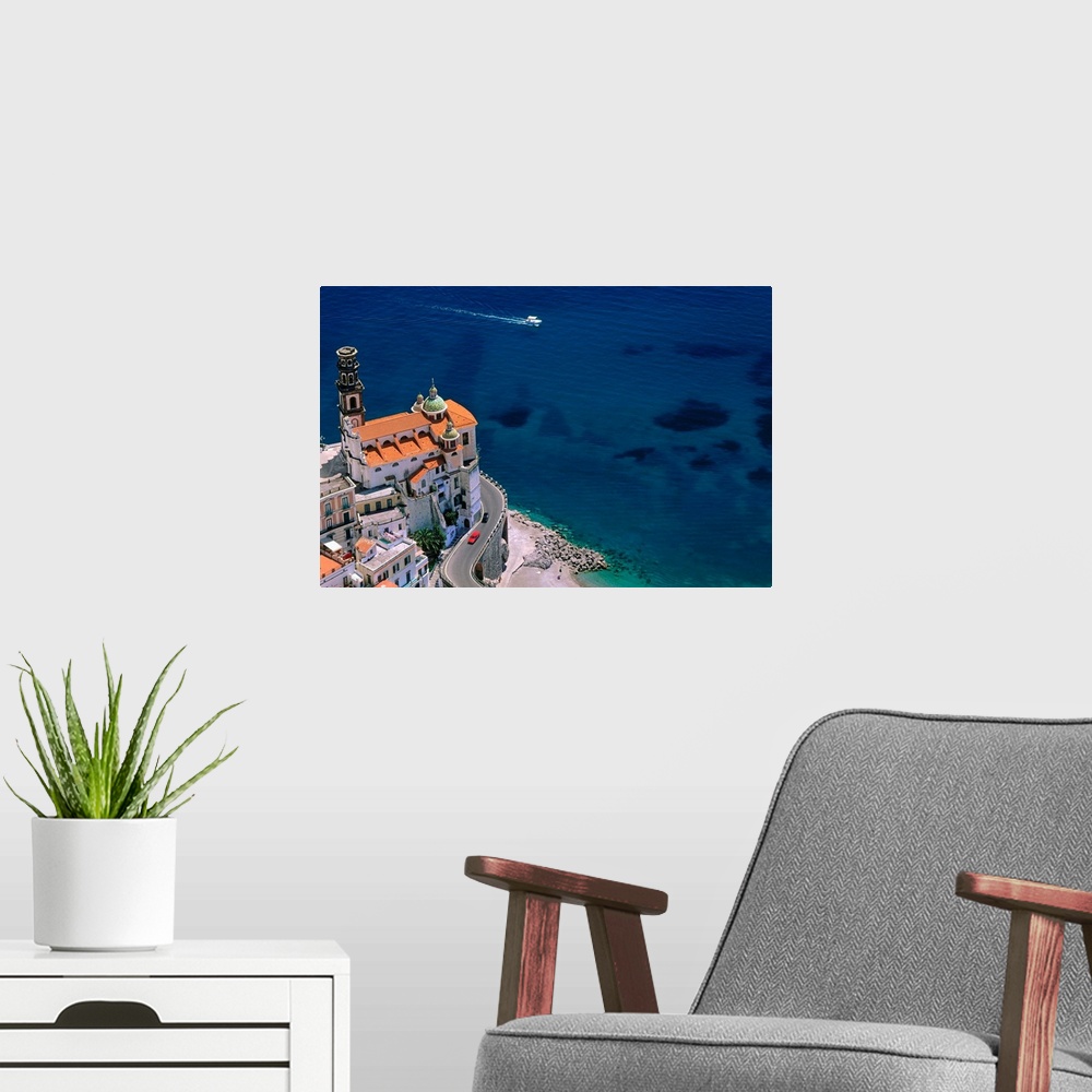 A modern room featuring Italy, Campania, Amalfi coast, Atrani, view over church and sea