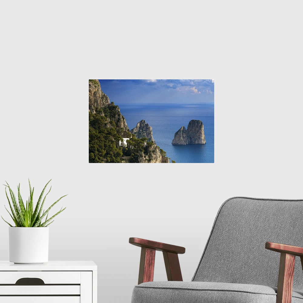 A modern room featuring Italy, Campania, Mediterranean sea, Tyrrhenian sea, Napoli district, Capri, Faraglioni, famous ro...